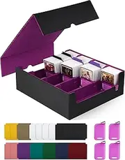 [CardNovux] Trading Card Storage Box, Commander Deck Case Holds 2400+, MTG Organizer with 4 Stoppers, Magic Organizer for TCG, PTCG, and Collectible Games (Black & Purple)