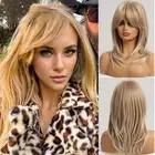 Blonde Wig With Bangs Mixed Blonde Wig for Women Shoulder Length Long Layered...