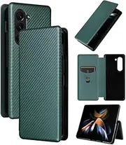 Flip Cover Type Carbon Fibre Phone Cover Compatible with Samsung Galaxy Z Fold5 Fold 5 SM-F946B Phone Case Anti-Fall Simplicity Folding Bracket Phone Shell (Green,Samsung Z Fold5)