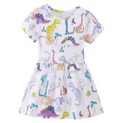 Toddler Girls Short Sleeve Cuter Dinosaur Print Princess Dress Dance Party Dress