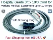 Hospital Grade 8 Feet x 18AWG 3 Pronged Cord for various Medical Equipment/Tools