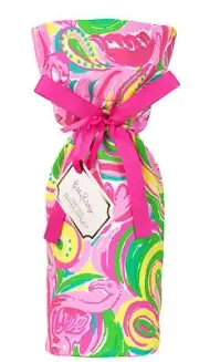 LILLY PULITZER Wine Tote ALL NIGHTER Pink Flaming Gold Logo Hostess Party Gift