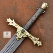 Hand Forged Damascus Steel Knights / Excalibur / Crown Sword With Sheath