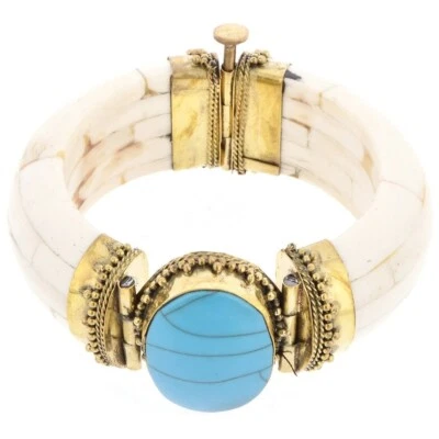 Vintage Style Camel Bone Unisex Statement Gemstone Cuff Bracelet Gift for Him