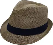 [Generic] Men's Summer Jazz Hat Big Head Circumference Sunscreen Party Hat Classic Curled Straw Hat Brown L 58-60cm