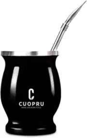 Cuopru Yerba Mate Cup 304 Stainless Steel Double Wall 8oz Argentine Black