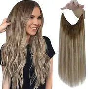 Fshine Wire Hair Extensions Real Human Hair Balayage Dark Brown to Ash Brown and Blonde Wire Layered Hairpiece One Piece Clip in Extensions Human Hair 12 Inch 70 Gram