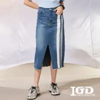 在飛比找momo購物網優惠-【IGD 英格麗】當季新款-彈性牛仔開衩窄裙(藍色)
