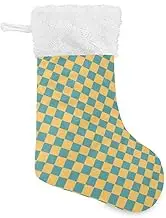 Amooorous Blue and Yellow Checkerboard Stockings for Christmas Family Stocking with Plush Cuff Stocking Xmas Hanging Decoration for Christmas Tree Fireplace Christmas Room