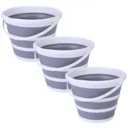 3x 10L Foldable Collapsible Bucket Silicone Hiking/Camping/Fishing - Grey/White