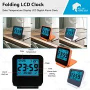 Backlit Folding Travel Clock Date Temperature Display LCD Digital Alarm Clock