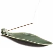 Kintiva Leaf Boat Ceramic Incense Holder, Ash Catcher Burner for Sticks with Anti - Skid Base (Green)