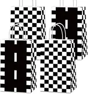 Qyeahkj 16Pcs Racing Car Treat Bags Black and White Checkered Gift Snacks Candy Party Favors Bags with Handles Racing Flag Goodie Bag for Kids Race Car Birthday Baby Shower Supplies 8.3 x 3.1 x 4.7