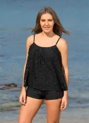 LaSculpte Laser Cut Tankini-Black