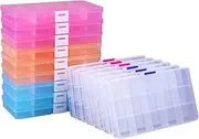 Lawei 15 Pack Plastic Jewelry Box - 15 Grid Organizer Storage Box with Adjustable Dividers Plastic Compartment Container for Bead Jewelry Craft Tackles