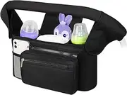 Universal Pram Caddy Bag Stroller Organizer Caddies Accessories with Insulated Cup Holder Detachable Phone Bag and Shoulder Strap,Fits Uppababby Doona Baby Jogger and More