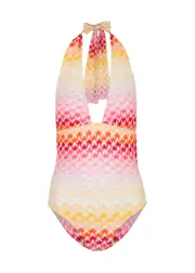 Missoni Halterneck Metallic Fine-knit Swimsuit - Red - 46 (UK14 / L) 46 (UK14 / L)