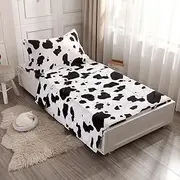 Mengersi 4 Piece Toddler Bedding Set,Cute Cow Pattern,Includes Quilted Comforter, Fitted Sheet, Top Sheet, and Pillow Case for Kids (Cow)