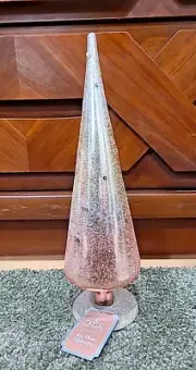 Home Accents All That Glitters Christmas Tree Topper Glass Spire Pink Silver
