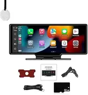Car Tablet Pro Max, 10.26" HD Car Tablet with 4k Dash Cam, 1080P Backup Camera/Voice Control, Wireless Carplay Screen/GPS Navigation (Front Camera + 32G Card)
