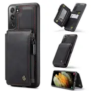 CaseMe Shockproof Samsung Galaxy S21 5G 4G Case Cover Zipper Wallet [Black]