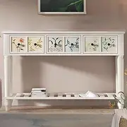 EKDJSN Couch Table, Console Table with Multiple Storage Drawers, Open Storage Design at The Bottom, Hand-Painted Design, for Hallway, Living Room, Foyer, Entryway(White,45.6in/116cm)