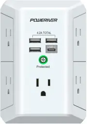 Multi Plug Outlet Extender with USB - Surge Protector with 5 Outlet Splitter an