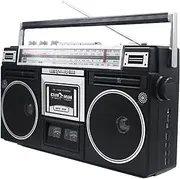 Retro Boombox CD Tape Player, Classic 80s Style, Portable Cassette Boombox, Support SD/USB Input, with AM/FM Radio, Cassette Recorder for Family Gathering Travel,Black