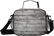 Rustic Wood Grey Insulated Lunch Box for Women Men - Ideal for Work, Picnics - Includes Adjustable Shoulder Strap