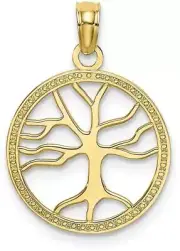 10k Yellow Gold 3-D SMALL TREE of LIFE IN ROUND FRAME Pendant