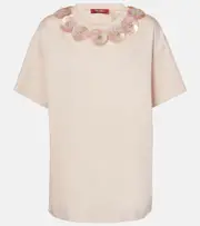 [Max Mara] Max Mara Gennaio embellished jersey top UK 14 beige