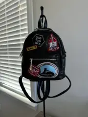NWT Aldo Farore Women's Mini Backpack Purse Black World Traveler Patches