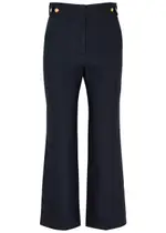 Veronica Beard Aubrie Cropped Linen-blend Trousers - Navy - 12 (UK 16 / XL) 12 (UK 16 / XL)