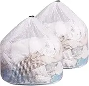 2 Pack Sturdy Coarse Mesh Laundry Bags,Drawstring Laundry Bag,Machine Washable Storage Bag for Family, College, Dorm and Apartment Dwellers, Reusable Laundry Bag Underwear Laundry Bag, White(60*80 cm)