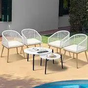 Livsip 6PCS Outdoor Patio Setting Bistro Set Lounge Furniture White Table Sets