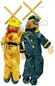 MARIONETTE WOODEN PUPPETS TELLON COLLECTION Elevator Attendant & Fireman 16inT
