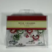 Holiday Assorted Set of 6 Beaded and Glass Christmas Wine Charms NEW