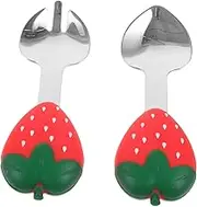 IWOWHERO Toddler Silverware Set Strawberry Design Short Handle Fork Spoon for Baby Feeding