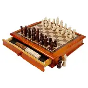 12-Inch Wooden Chess & Checkers Set with Storage Drawer, Portable Board Games