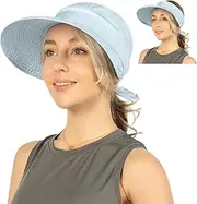 [SUN CUBE] Women Sun Hat for Outdoor UV Protection, Wide Brim Sun Hat Ponytail, Convertible Zip-Off Beach Hat Visor