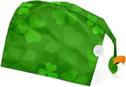 [WOSHJIUK] Working Hat 2 Pack Scrub Caps for Women,Ireland Flag and Clover,Tie Back Cap Adjustable Scrub Hat