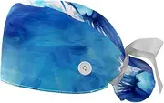 [YTYVAGT] 2-Pc,Gourd-Shaped Working Cap,Fisherman Hat with Buttons and Cotton Sweatband,Abstract Blue Animal Pattern