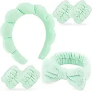 [Zkptops] 6Pcs Spa Headband for Washing Face Wristbands Set Women Bubble Skincare Makeup Sponge Terry Cloth Padded Puffy Headband Bow Tie Hairband Cute Non Slip Thick Hair Accessory Gifts (Light Green)