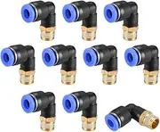 uxcell Push to Connect Tube Fitting Male Elbow 6mm Tube OD x G1/8" Thread Pneumatic Air Push Fit Lock Fitting Blue 10pcs