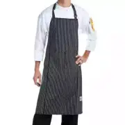 Black Pin Stripe Full Length Bib Apron with Pocket 38" X 29" Restaurant Server