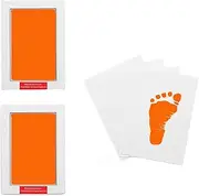 LelonHo 2 Pack Large Inkless Hand and Footprint Kit Clean Touch Ink Pad for Baby Pet Paw Print Kit (2 Orange Ink Pads,4 Imprint Cards)