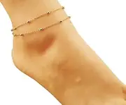 [VPbao] Women Bohemian Ball Double Layer Barefoot Anklet Bracelet Jewelry Gold