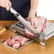 CGOLDENWALL Manual Meat Slicer Meat Bone Cutter Cleaver Knife, Stainless Steel 13.5-inch Double Knife, Home Use for Cutting Whole Chicken Fish Beef Jerky Bacon Frozen Meat Vegetables
