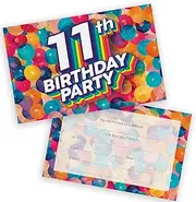 11th Birthday Party Invitations Kids - Rainbow Balloons 28 Pack - Childrens Birthday Invitations for Boys/Girls A6 Bday Party Invites Invitation Cards with Folding Envelopes