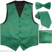 Emerald Green Tuxedo Suit Vest Waistcoat & Neck tie Straight Cut Bow tie & Hanky
